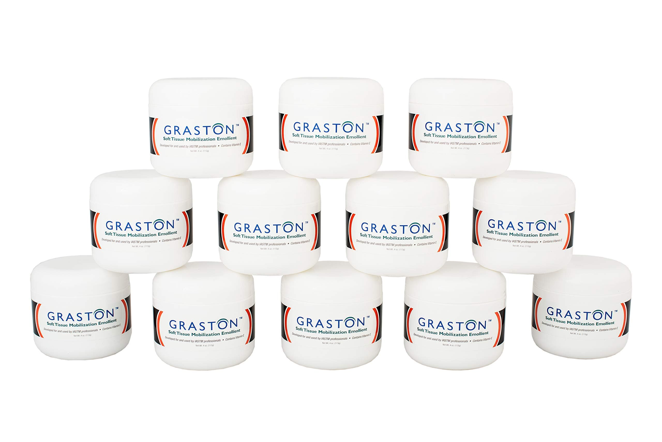 Graston Technique Soft Tissue Mobilization Emollient, 4oz Jars - Vitamin E Therapy Cream for IASTM, Myofascial Release Massage, Easy Glide (12-Pack)