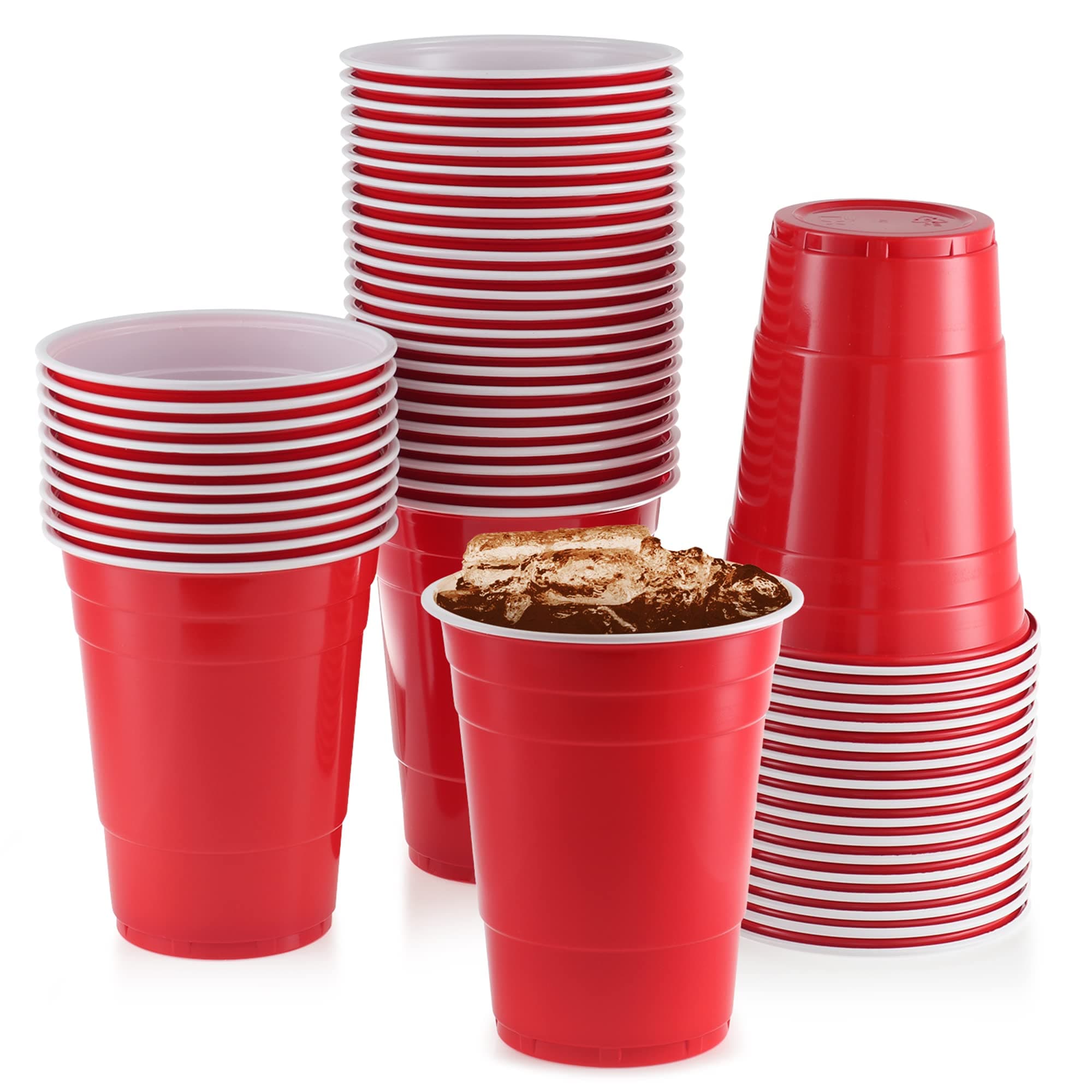 StarMar Red Plastic Cups, [50 Pack] 16 Oz Party Cup Disposable Cup Big Birthday party Cups
