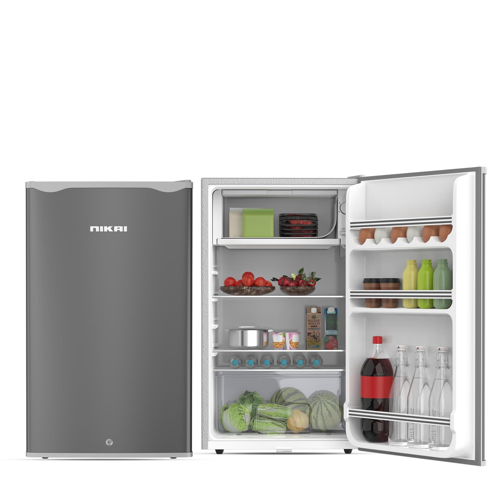 125L Gross/90L Net, Single Door Mini Refrigerator, Compact Small Size Fridge with Separate Chiller Compartment, 2 Shelves & Bottle Storage Racks, For Home, Office, Bedroom -NRF125SS1 Silver