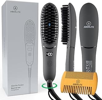 - Pocket - Compact Beard Straightener for Men - Ionic & Anti-Scald Technology - Beard Straightening Heat Brush Comb Ionic - for Home and Travel