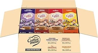 Nestle Coffee mate Creamer Singles Variety Pack, Original, Hazelnut, Italian Sweet Creme, Vanilla Caramel Non Dairy, No Refrigeration, 0.375 fl oz Tubs, 200 Count (Pack of 50 Per Flavor)