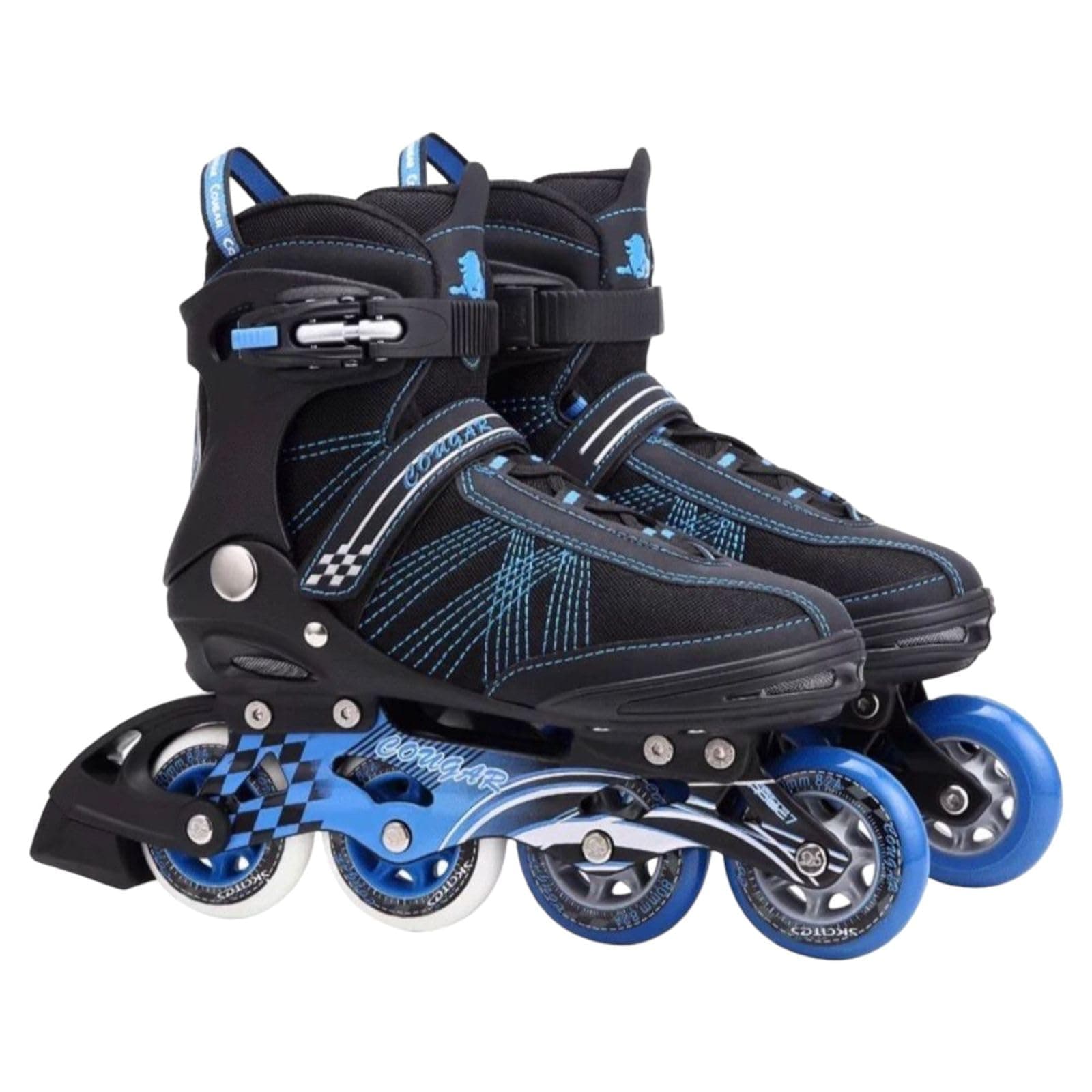 Cougar Fixed Size Inline Skates, Comfortable for Adults and Kids, ABEC 7 Bearings, Unisex Blue and Red