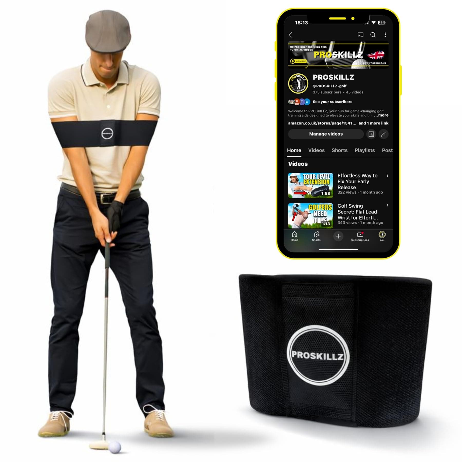 UK PRO Swing Training Aid + Free UK PRO Tutorial Vidoes – Swing Trainer for Muscle Memory & Arm Connection – Golf Training Aid for Right & Left-Handed Players