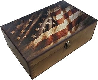 Rustic Flag Wooden Keepsake Box, Large Memory Box for Keepsakes, Decorative Storage Box for Memories, Jewelry, & Photos, Memorial Boxes for Men & Women