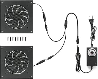 Nalle 120MM Quiet Cooling Dual-Fan System with Power Adapter and Speed Control for Home Theater AV Cabinets Server Cabinet Greenhouse Cooling 6.3 * 6.3" Front-Panel