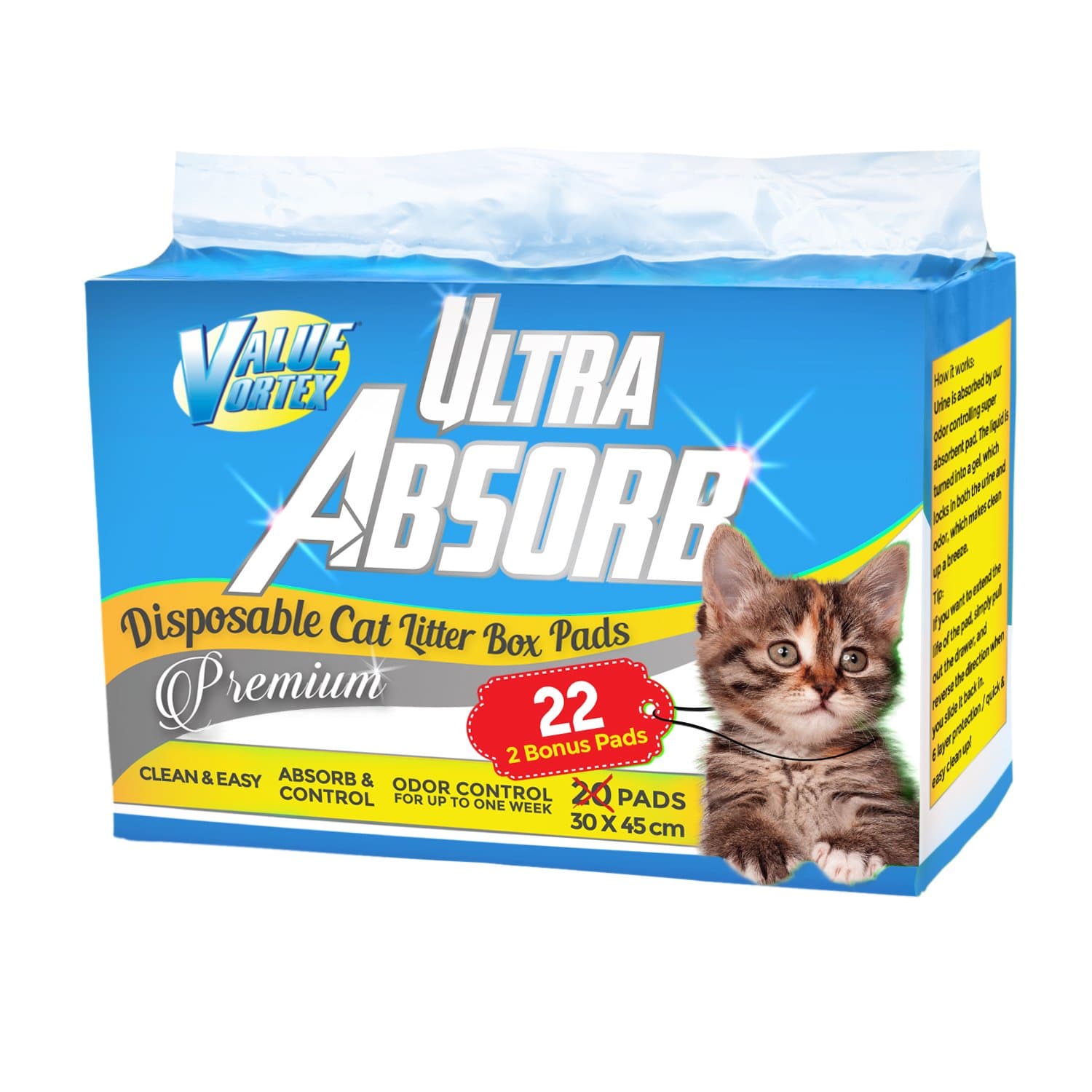 Ultra Absorb Cat Box Liner Pads Premium Generic Refill for Breeze Tidy Cat Litter Box System - 22 Pad Pack