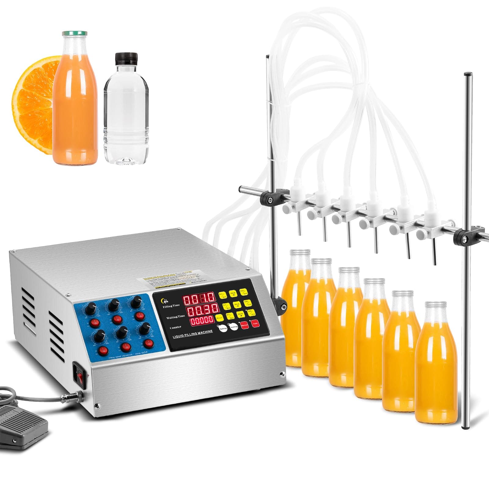 6 Head Liquid Filling Machine 2-135 Oz Automatic Bottle Filler Bottling Machine Digital Control for Juice, Essential Oil, MCT Oil