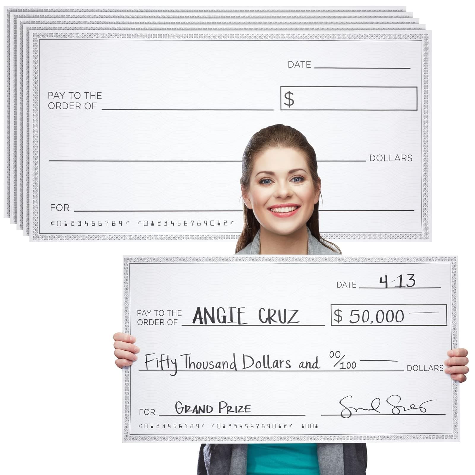 BLUE PANDA 5-Pack Giant Cheques, Oversized Paper Cheques for Fundraising Events, 76 x 41 cm