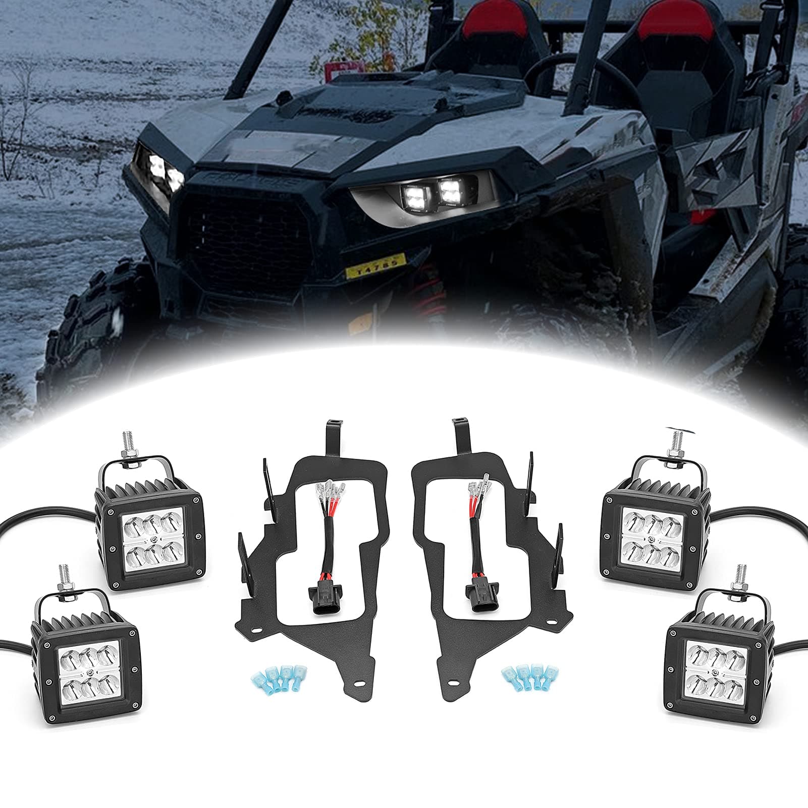 Headlight Fog Light Mount Brackets -Dasen 4X 24W LED Work Headlights Compatible with 2014-2022 Polaris RZR 900 1000 & Turbo RI