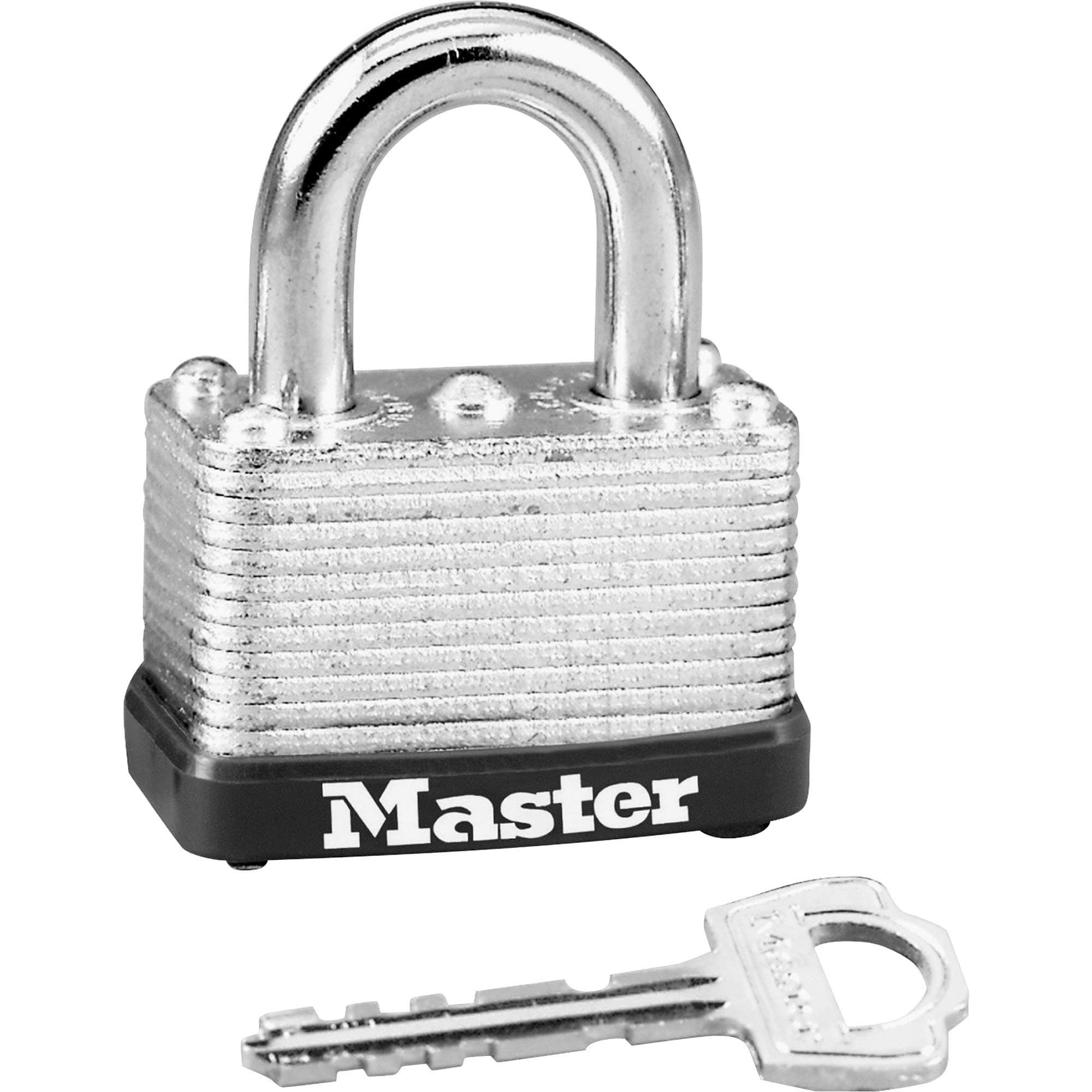 Master Lock Silver Laminated Steel Warded Padlock, Keyed Padlock for Indoor or Outdoor Use, 1-1/2-Inch Wide Body, 5/8-Inch Shackle Height, 22D