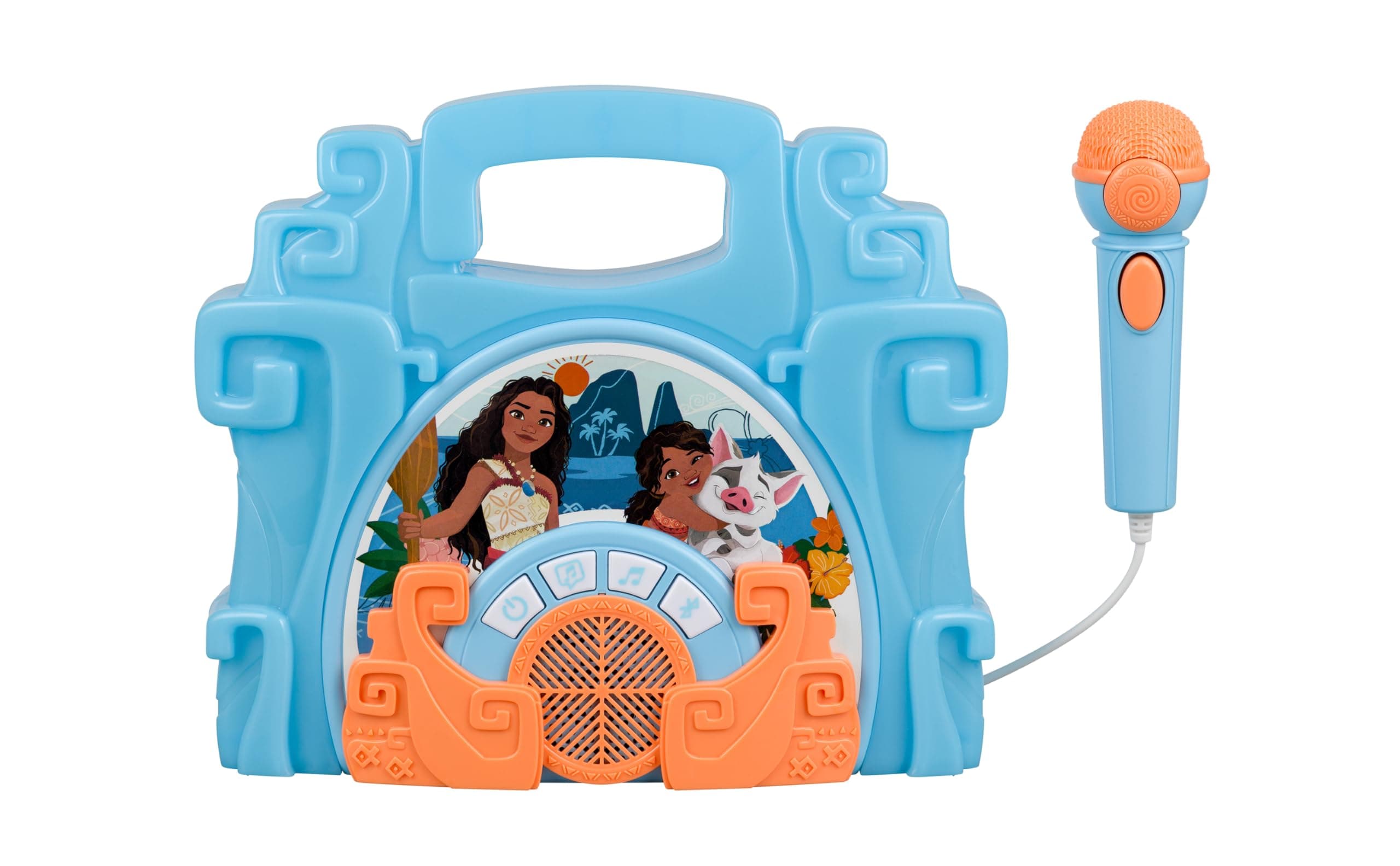 eKids Disney Moana Bluetooth Sing Along Boom Box with Microphone For Fans of Moana Toys, Kids Karaoke Machine with Built in Music and Flashing Lights