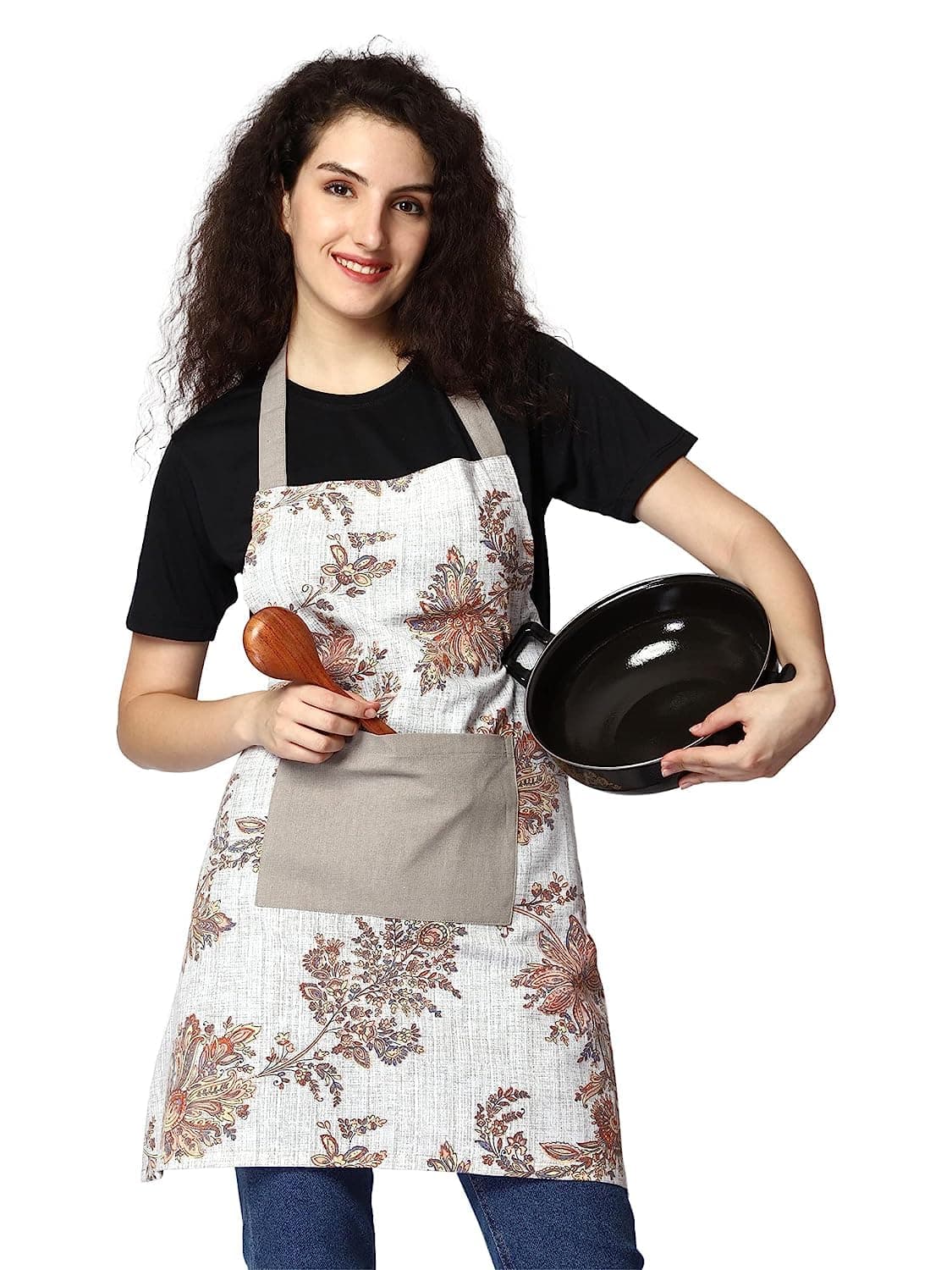 SAMI STUDIOS 100% Cotton Adjustable Bib Cooking Kitchen Aprons With Large Pockets, BBQ Design baking Grill Restaurant For Men & Women UNISEX Durable Washable 70x80 Cms With Multi colour(SET OF 1 PC)