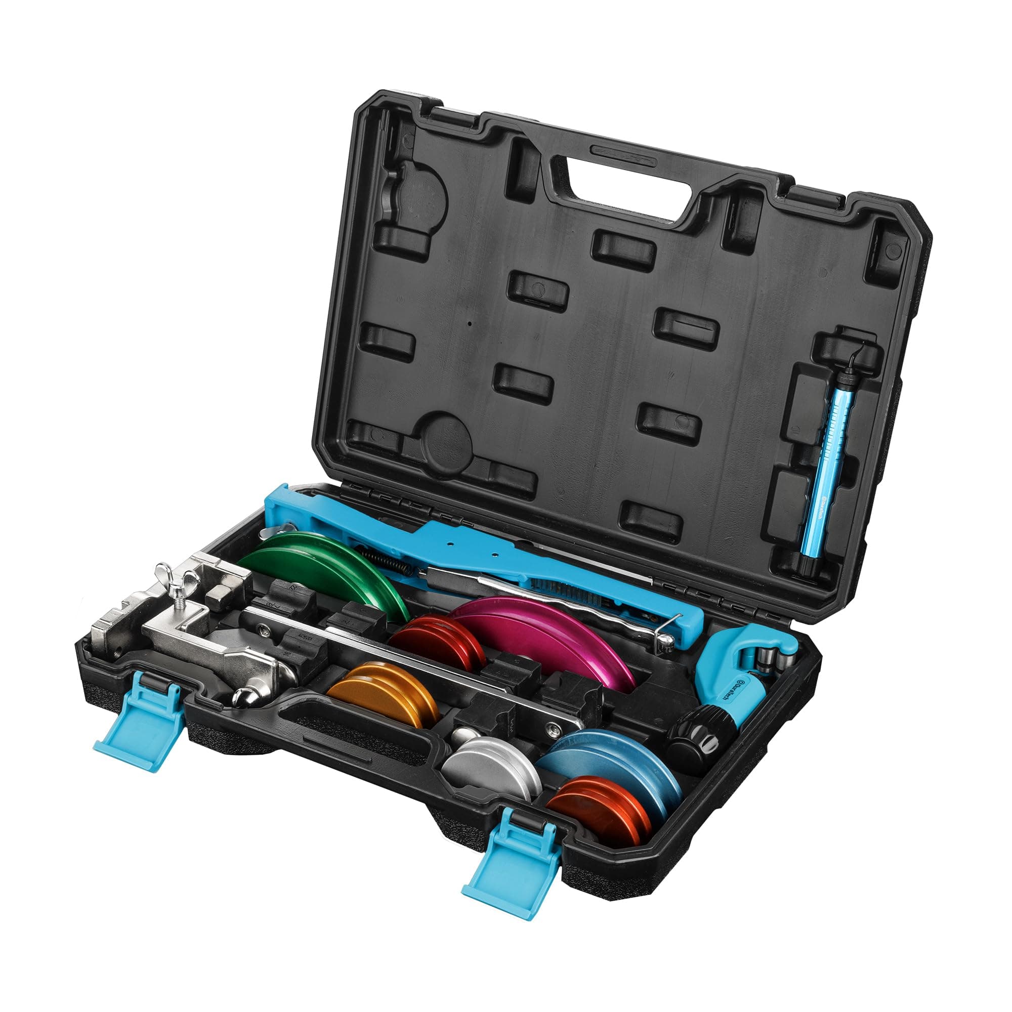 DURATECH Tube Bender Set, 1/4"-7/8" O.D. Ratcheting Pipe Bender with Pipe Cutter and Deburring Tool, 90° Forward/Reverse Pipes Bending Tools for HVAC Air Conditioning Refrigerator Repair