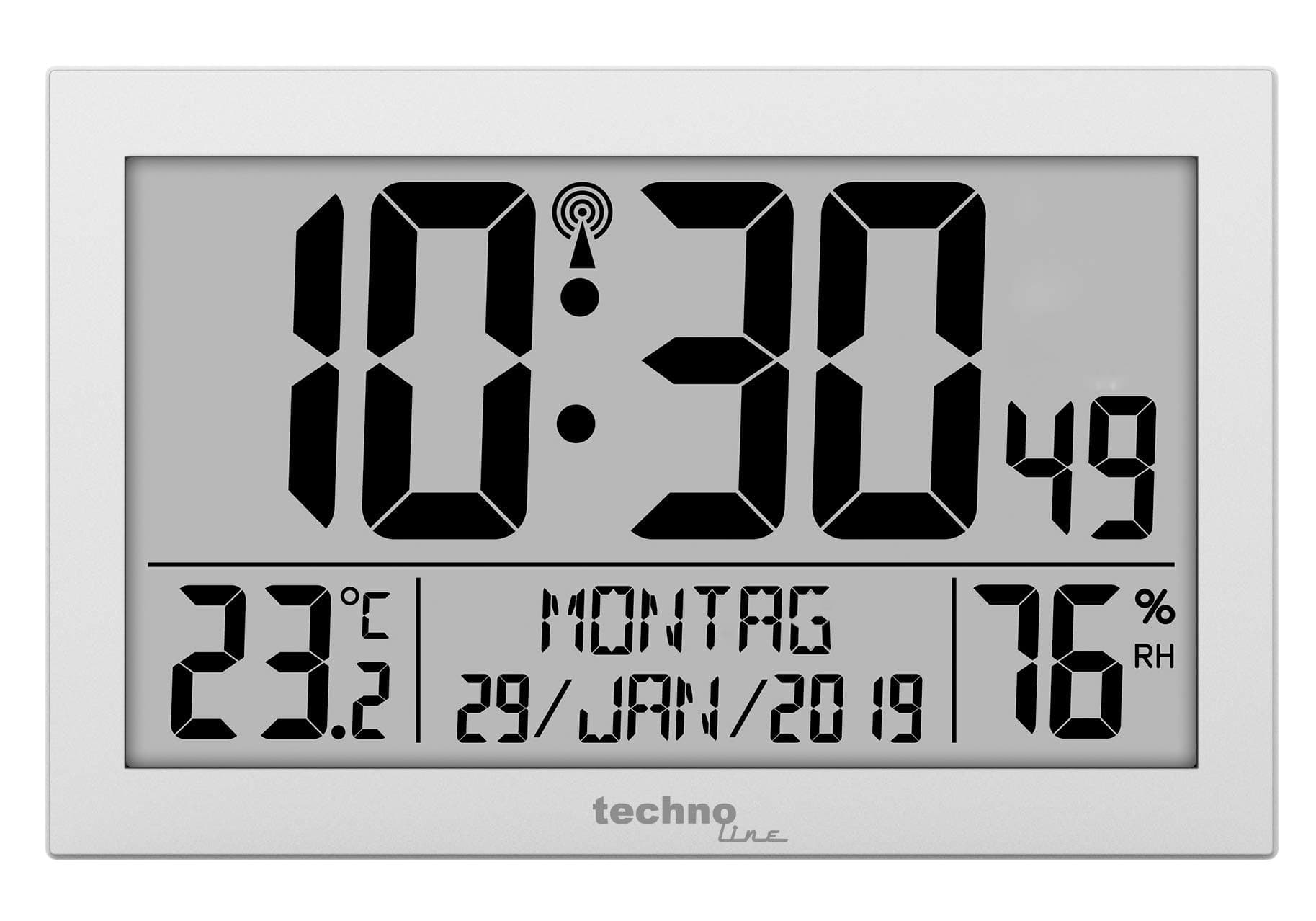 Technoline WS 8016 Radio-Controlled Wall Clock with Temperature Display, Silver, Klein: 22,5 x 14,3 x 2,4cm