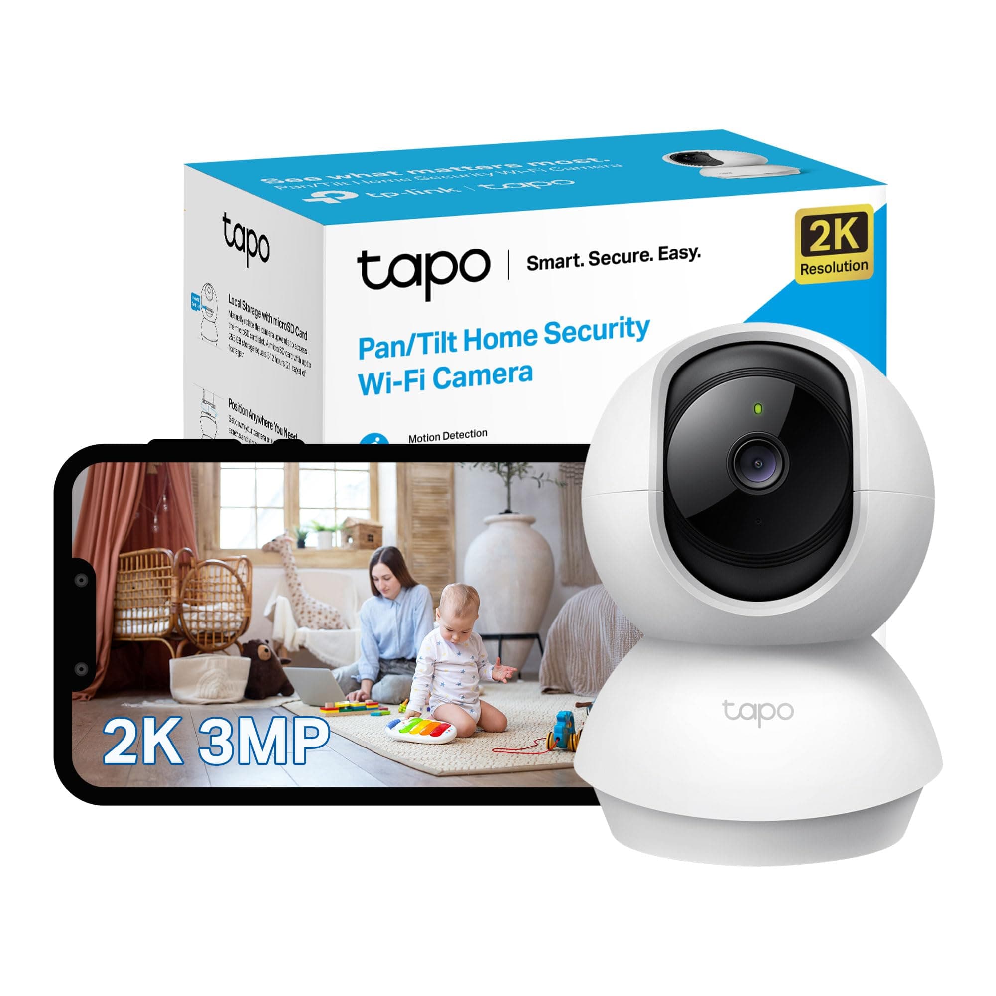– TP-Link Pan/Tilt Smart Security Camera, Indoor CCTV, 360° Rotational Views, Works with Alexa&Google Home, No Hub Required, 3MP(2304 × 1296) High Definition, Night Vision, SD Storage(C210)