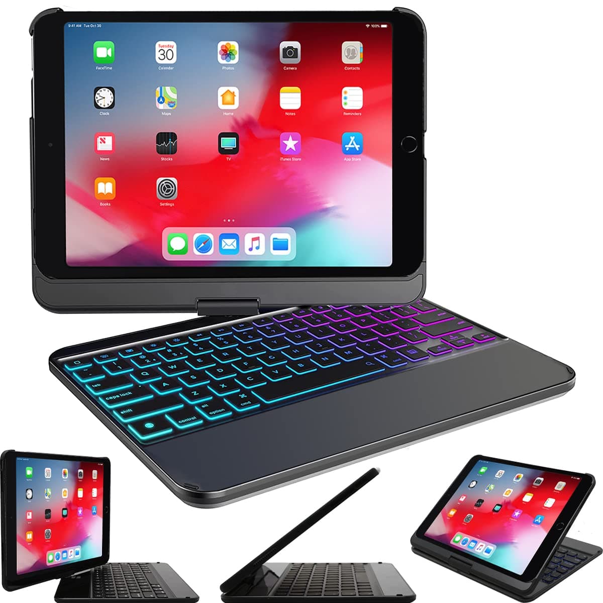 Snugg iPad 9th Generation Case with Keyboard, Wireless Backlit Bluetooth iPad 10.2 Case with Keyboard 360 Rotatable 9th Generation iPad Case with Keyboard - Black