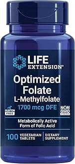 Optimized Folate (L-Methylfolate) – Supports Heart & Brain Health – Non-GMO, Gluten-Free, Vegetarian –1700 mcg DFE — 100 Vegetarian Tablets