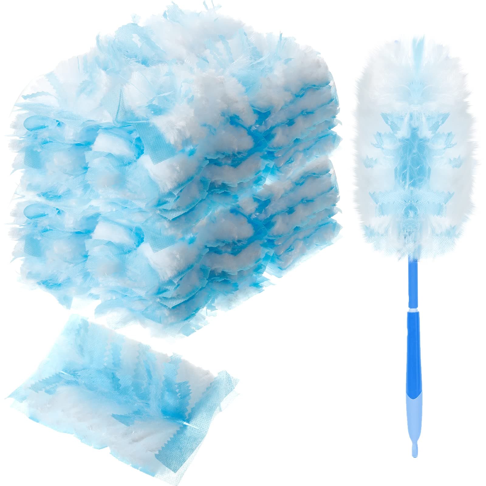100 Pcs Duster Refills Compatible with Swiffer Dusters Bulk Disposable Replacement Thickened with 1 Handle Heavy Duty for Cleaning, Office (Blue)