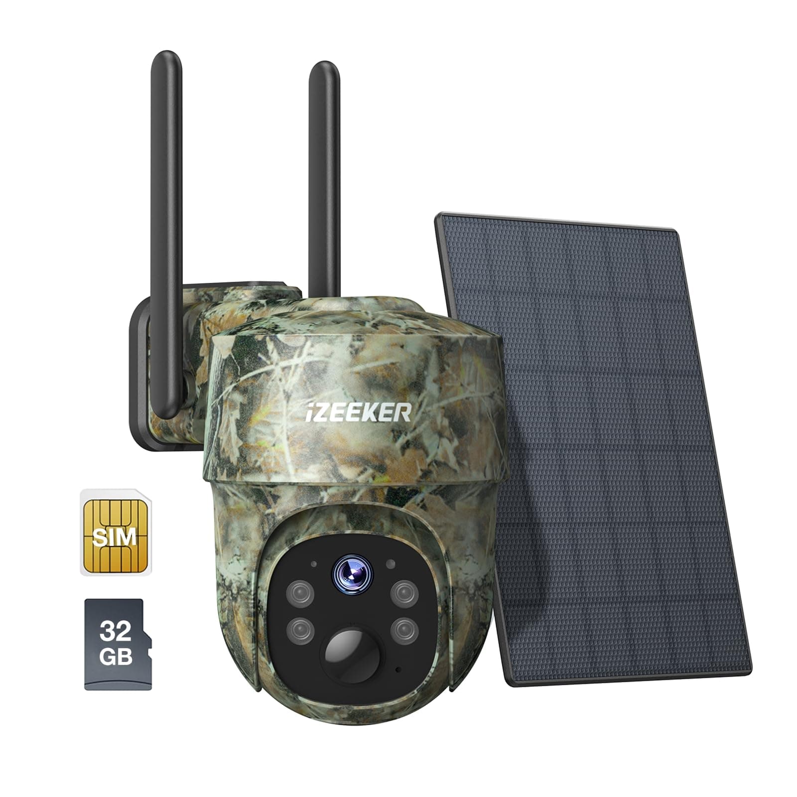 iZEEKER Cellular Trail Camera with 360° Live Streaming, 2K Color Night Vision, Motion Activated, Solar Cellular Game Camera, IP65 Waterproof, No WiFi, Remote Access (4G SIM & SD Card Included)