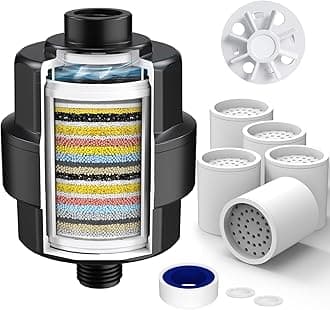 SR SUN RISE 20-Stage Shower Head Filter - Hard Water Filter with 5 Replaceable Cartridges, Removes Chlorine, Fluoride, Heavy Metals & Sediments