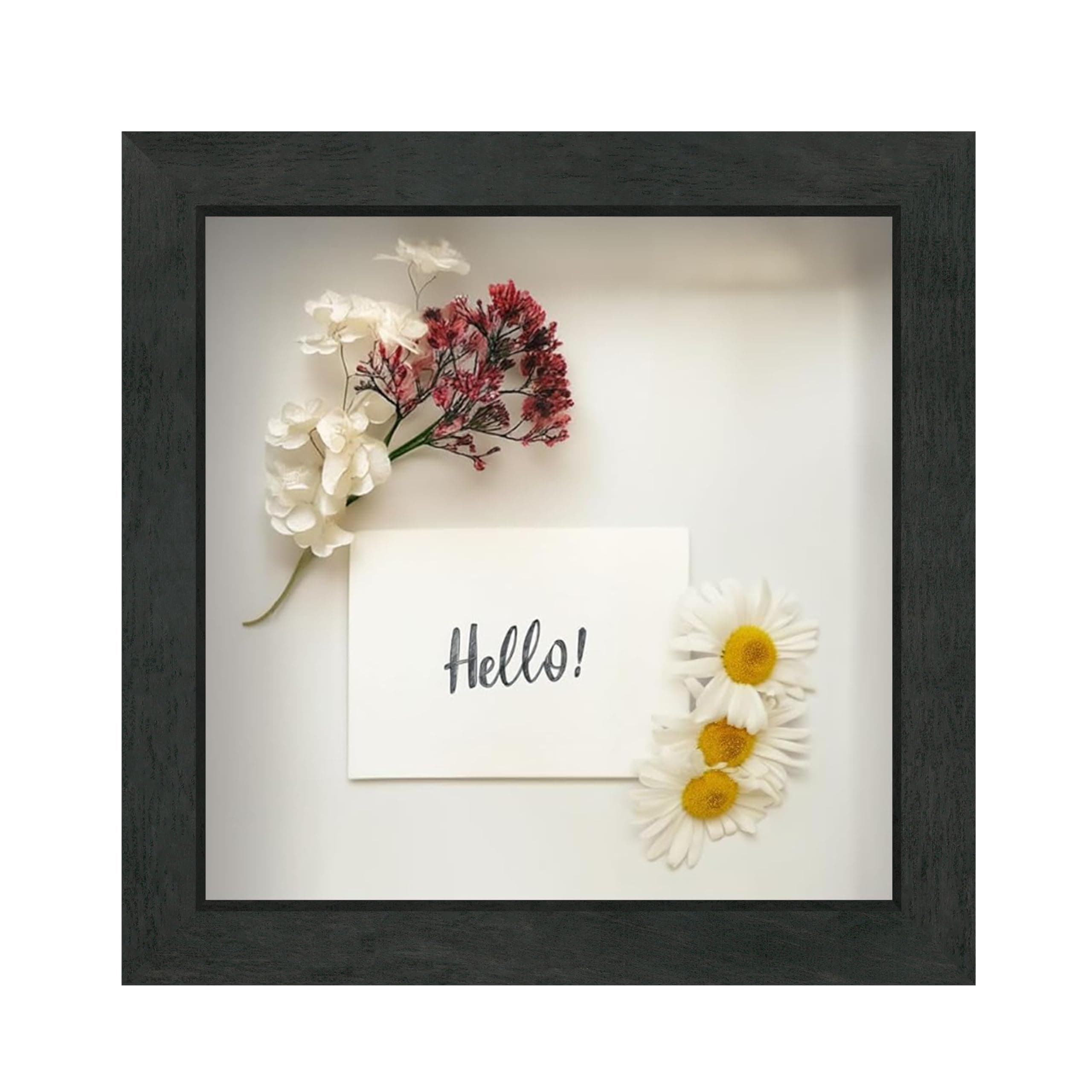 FrameWorks 8x8 Driftwood Wooden Shadow Box Frame – Soft Felt Back, Tempered Glass, and Included Elegant White Ball Push Pins