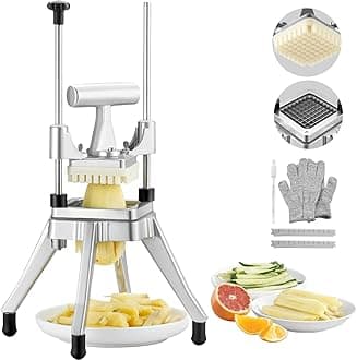 Commercial Vegetable Fruit Chopper 3/8″ Blade Heavy Duty Professional Food Dicer Kattex French Fry Cutter Onion Slicer Stainless Steel for Peppers Potato Mushroom, Sliver