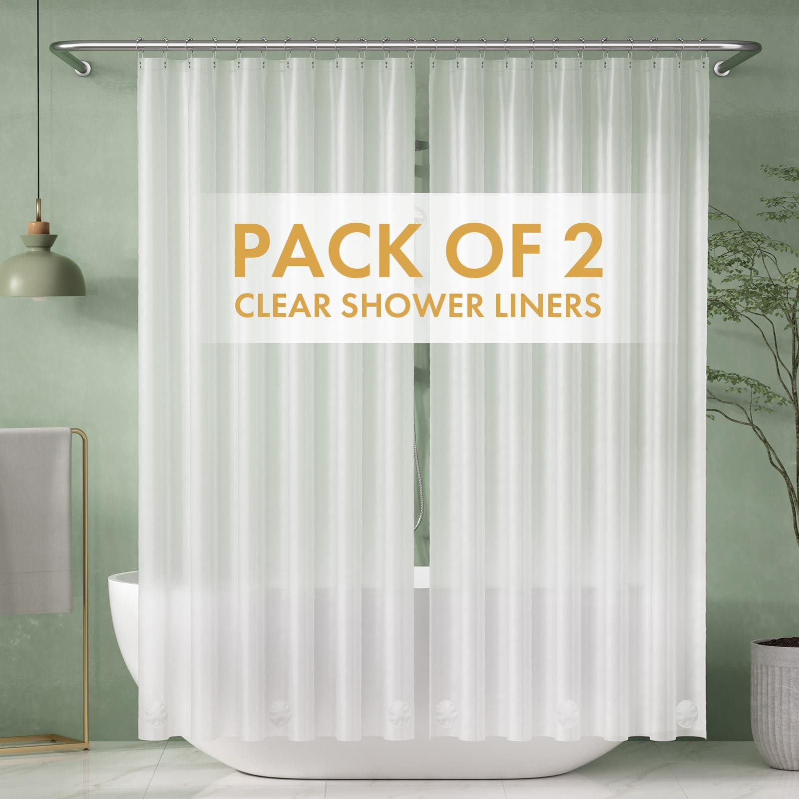 AmazerBath 2 Pack Thin Shower Curtain Liners, 72 x 72 Inches PEVA 3G Shower Curtains with Stones and 12 Grommet Holes, Waterproof Thin Plastic Liners- Frosted