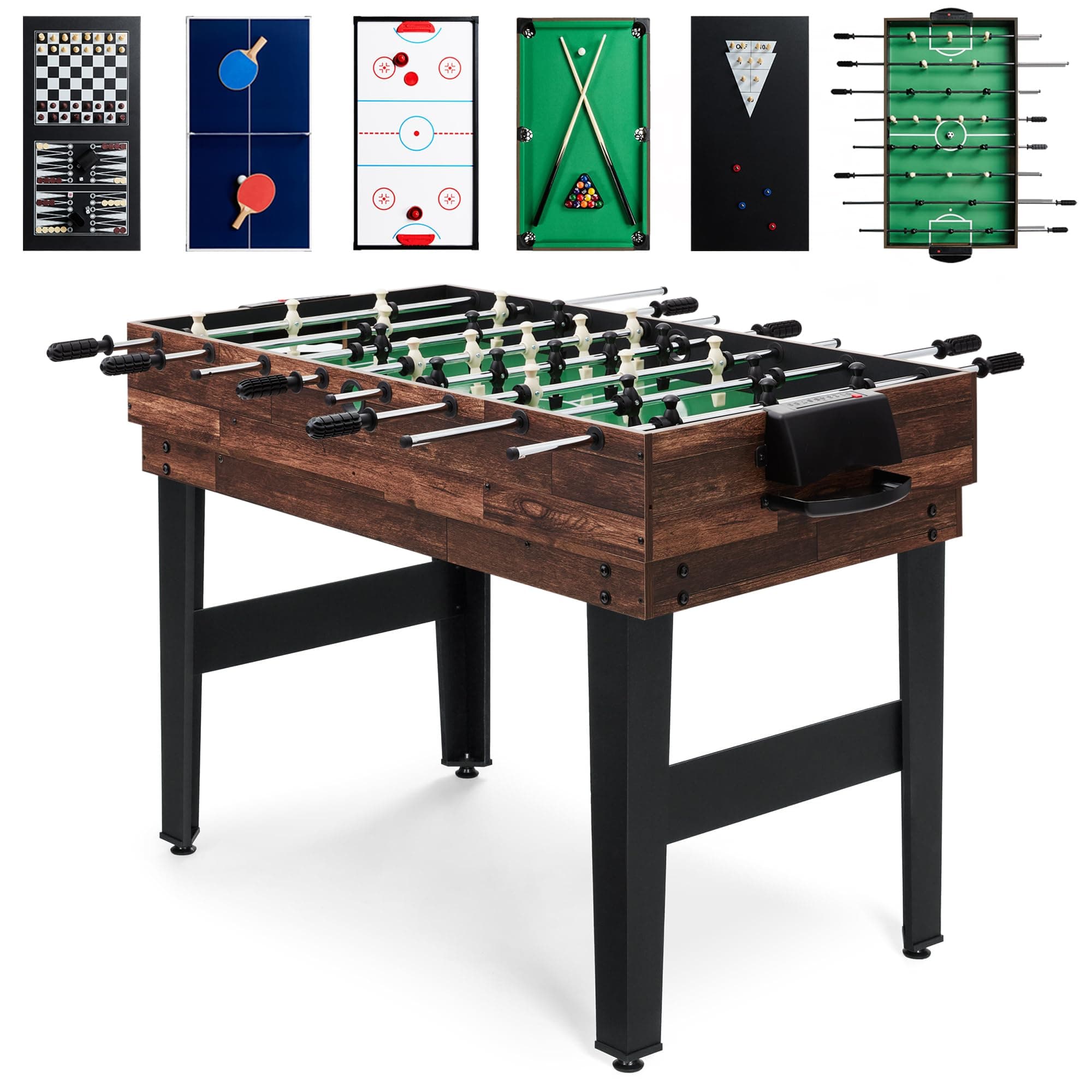 2x4ft 10-in-1 Combo Game Table Set for Home, Game Room, Friends & Family w/Hockey, Foosball, Pool, Shuffleboard, Ping Pong, Chess, Checkers, Bowling, and Backgammon