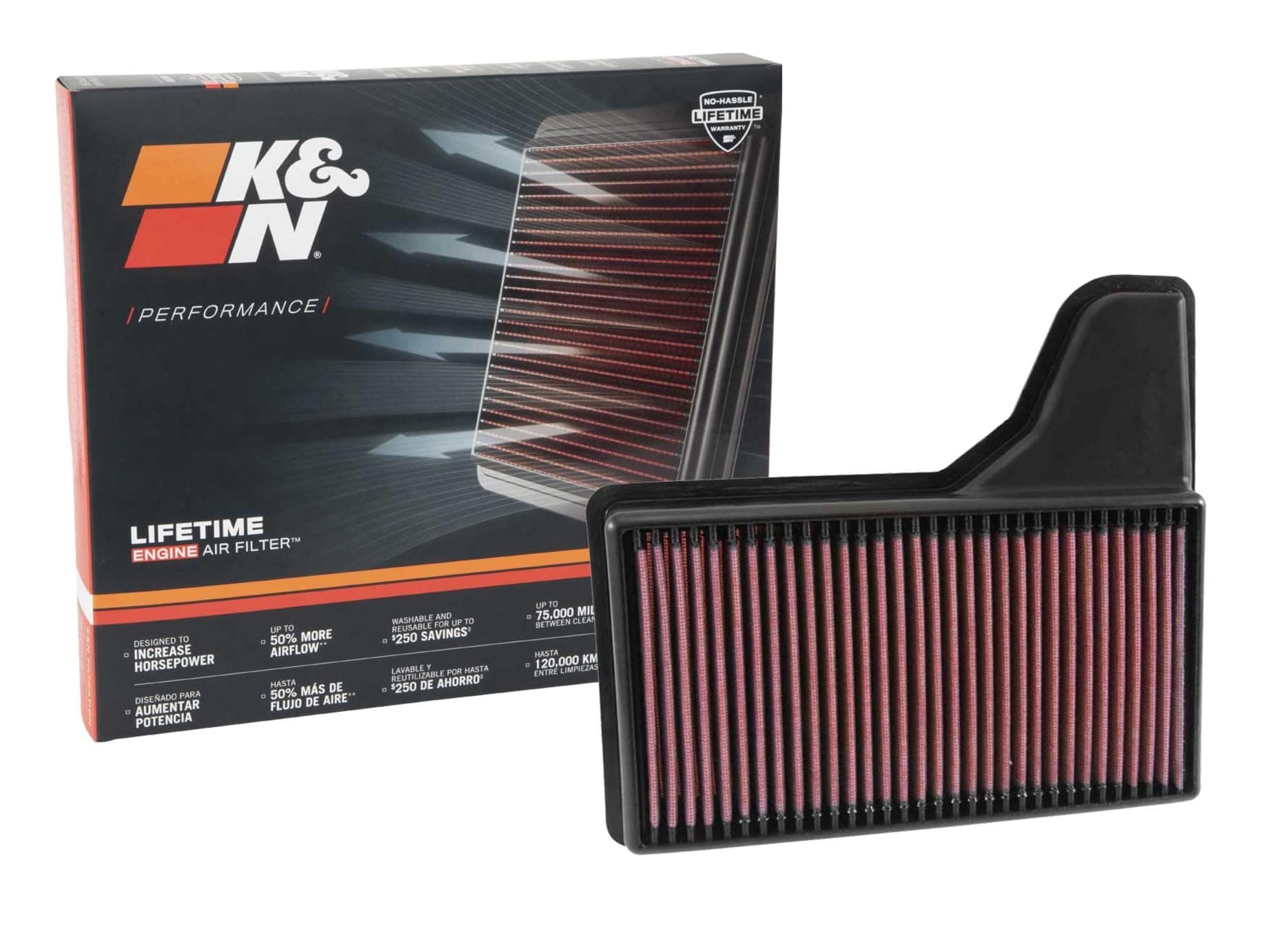 High-Flow Original Lifetime Engine Air Filter: Increase Power: Premium, Washable: Compatible with 2015-2023 FORD: Mustang, Mustang GT, 33-5029