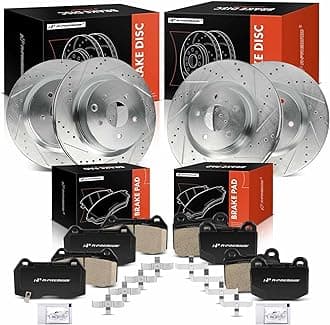 A-Premium Front and Rear Drilled and Slotted Disc Brake Rotors + Ceramic Pads Kit Compatible with Select Infiniti and Nissan Models - G35 2004, 350Z 2003-2008, 12-PC Set