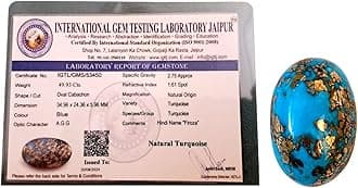IGL Natural Firoza Double Polished Feroza/Turquoise Certified Gemstones - Attracts Prosperity & Financial Opportunities | For Ring and Pendants - for Men & Women - 50.73 Carats