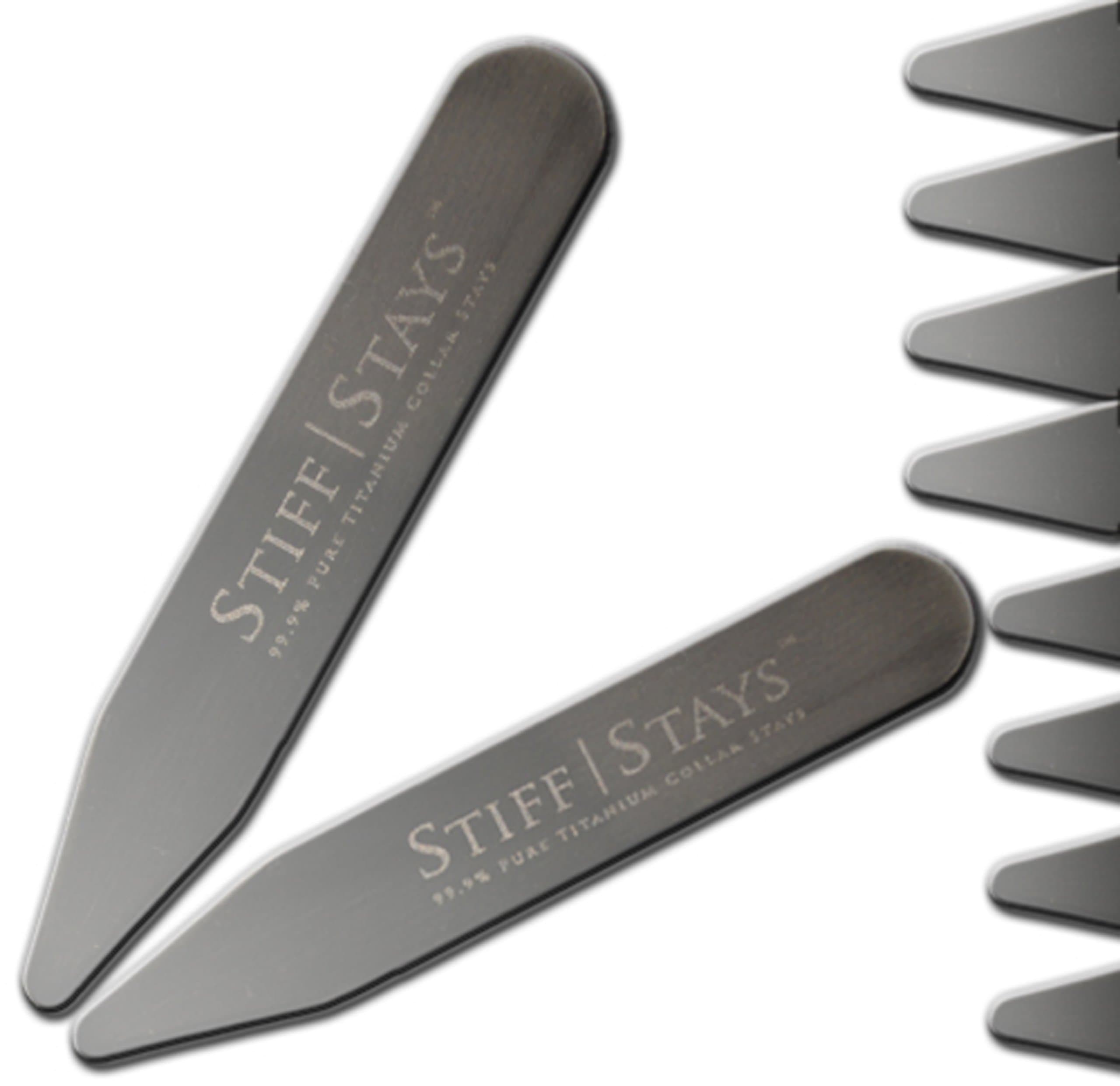 Stiff Stays - Premium Titanium Collar Stays (4 Pair Combo Set w/ Glass Storage Vial)