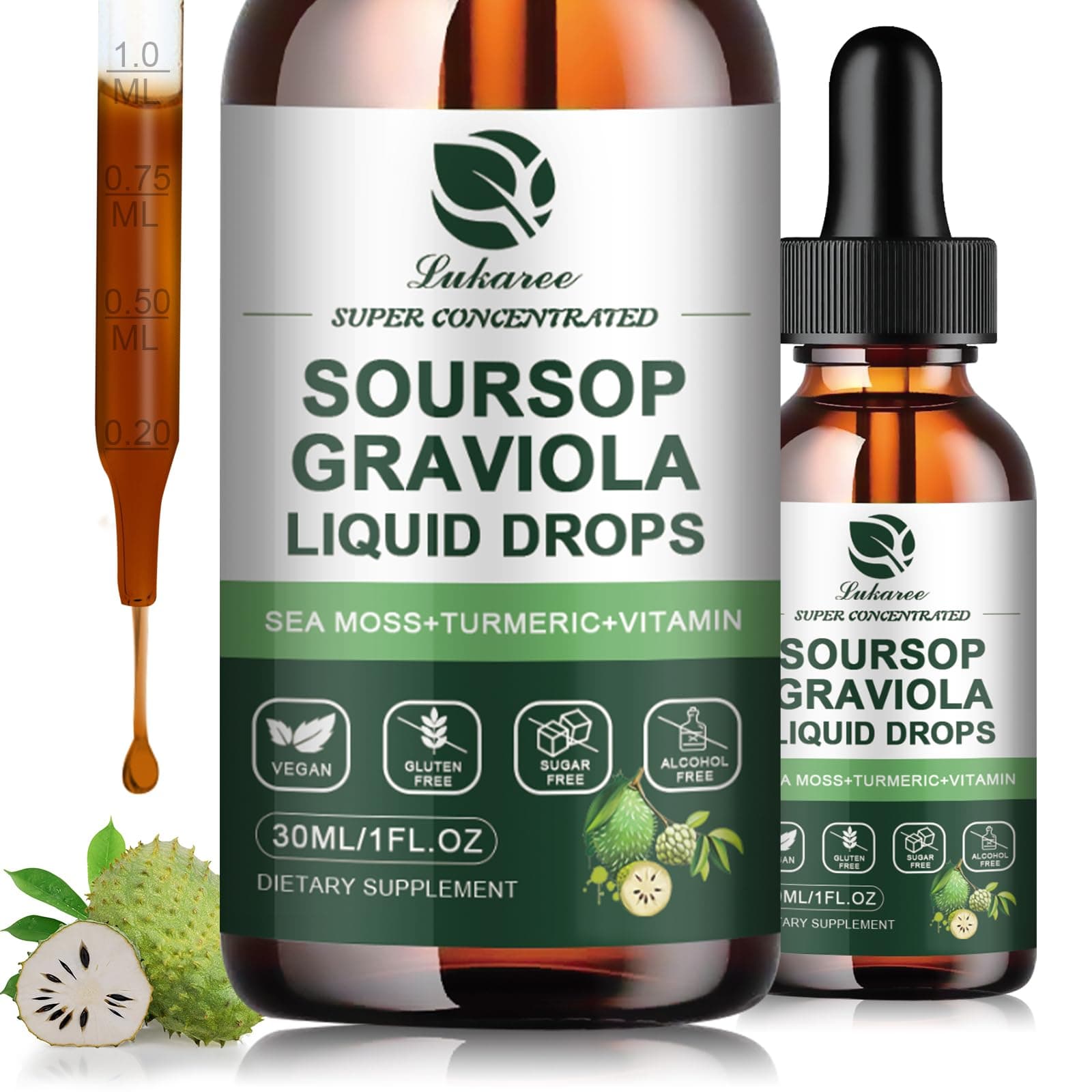 (2 Pack) Soursop Graviola Leaf Extract Liquid Drop Plus Pure Botanical Sea Moss for Cell Support & Regeneration, Immunity and Gut Health, Soursop Bitters Liquid丨Full Texture, Natural Flavor, 1 Fl Oz