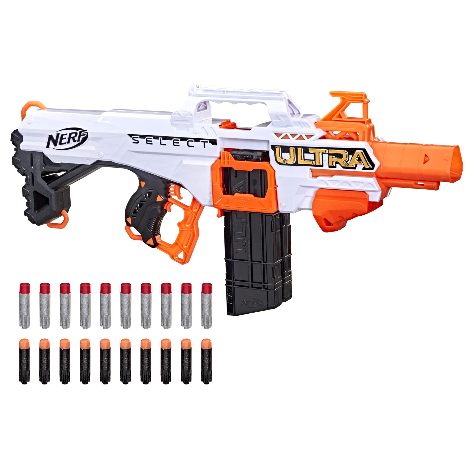 Ultra Select Fully Motorized Blaster, Fire for Distance or Accuracy, Includes Clips and Darts, Outdoor Games and Toys, Automatic Electric Full Auto Toy Foam Blasters