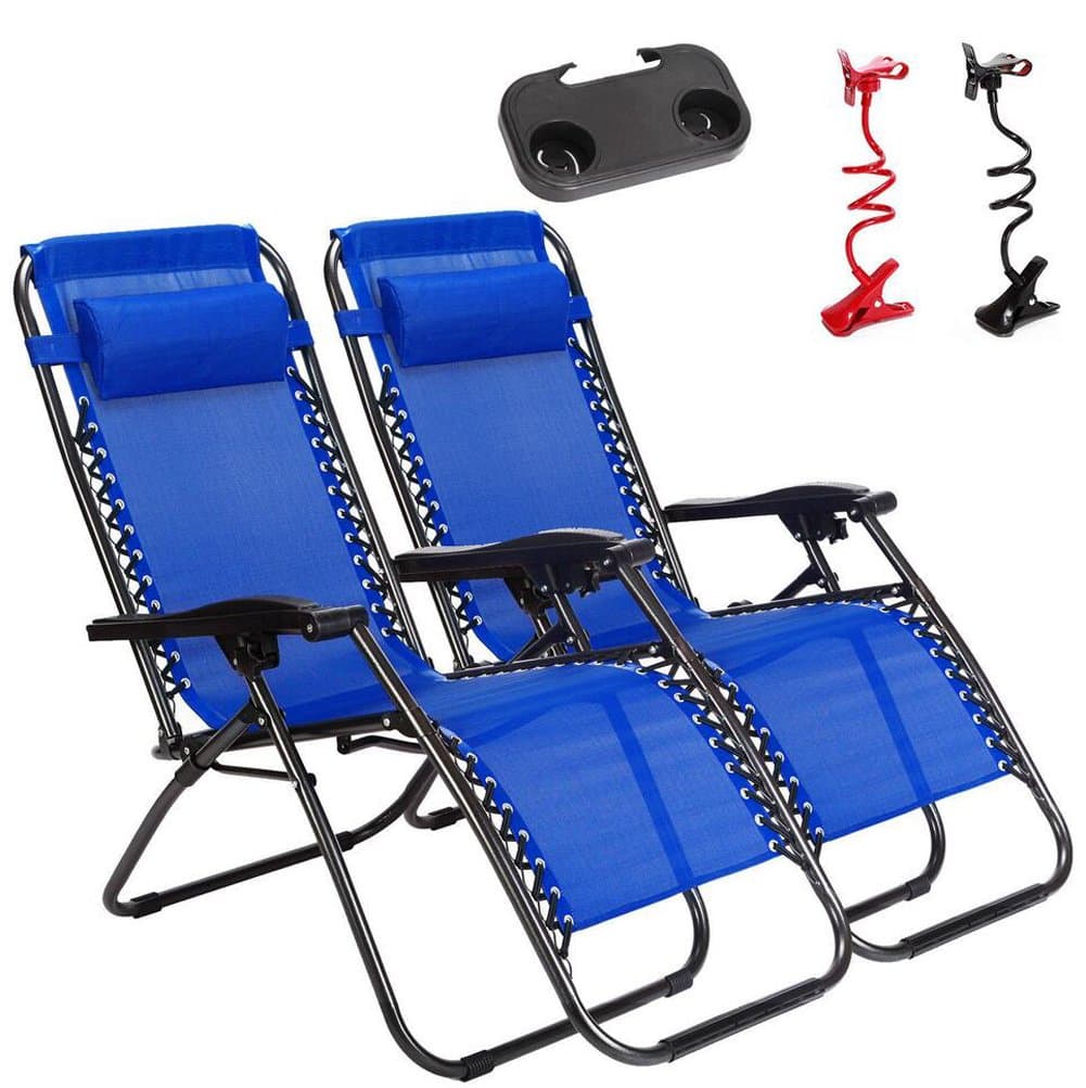 Nlyefa 2pcs Zero Gravity Lounge Beach Chairs with Utility Tray Folding Outdoor Recliner Black