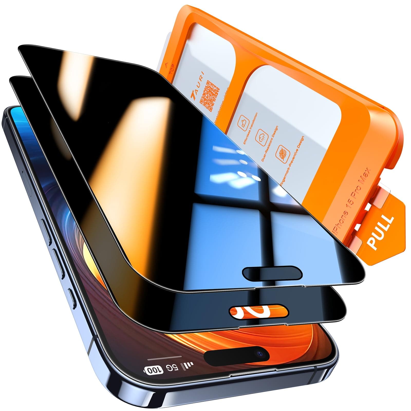 3 in 1 for iPhone 15 Pro Max Privacy Screen Protector, 2 Pack Tempered Glass Film Anti-Spy + 1 Dust Free Installation Tool, [Front HD Side Anti-Peep] No Bubbles Full Coverage Micro-curved Edges