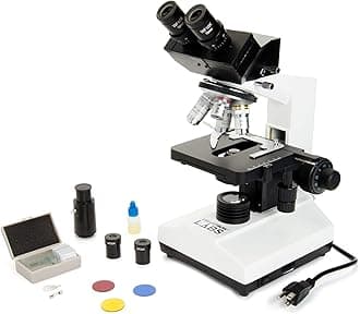Celestron CB2000C Compound Binocular Microscope w/40x - 2000x power, mechanical stage, 4 Fully achromatic objectives, Abbe condenser, 10x and 20x eyepieces, coaxial focus, 10 prepared slides, 3 color filters, emersion oil