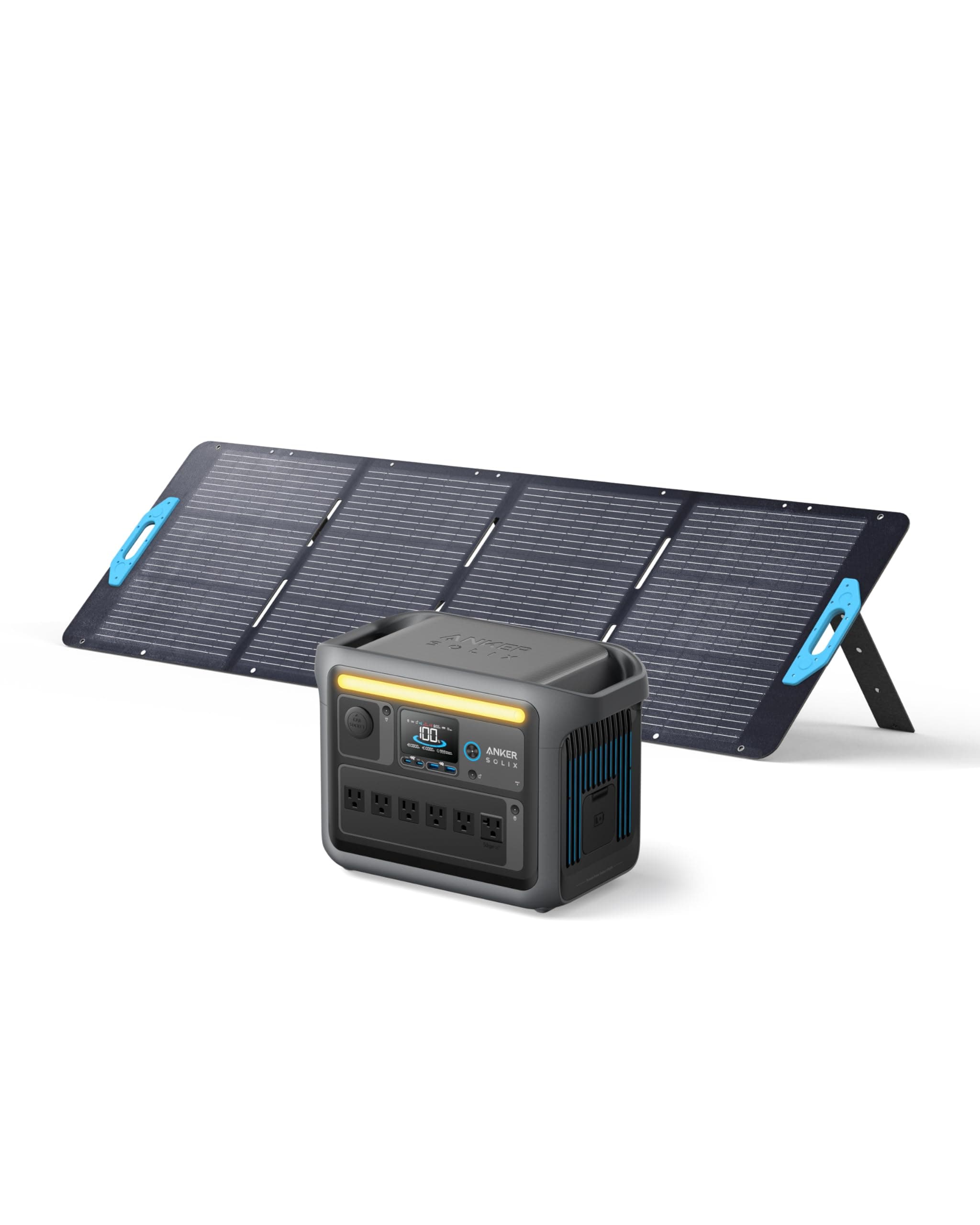 Anker SOLIX C1000 Portable Power Station with 200W Solar Panel, 1800W Solar Generator, 1056wh LFP (LiFePO4) Battery, 6 AC Outlets, Up to 2400W for Home, Power Outages, and Outdoor Camping