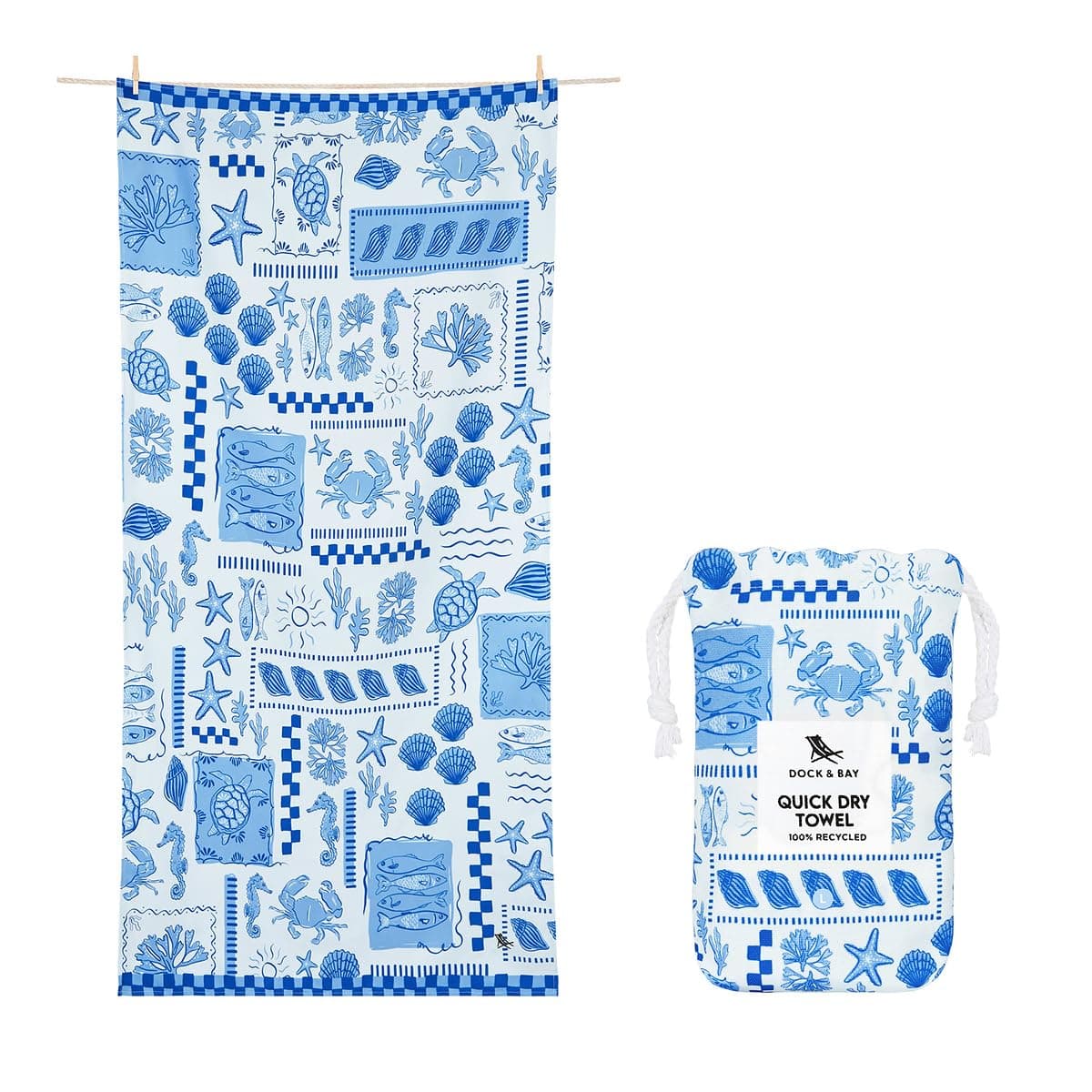 – Dock & Bay Beach Towel - Quick Dry, Sand Free - Compact, Lightweight - 100% Recycled - Includes Bag - Grecian Shores, Extra Large (200x90cm, 78x35)