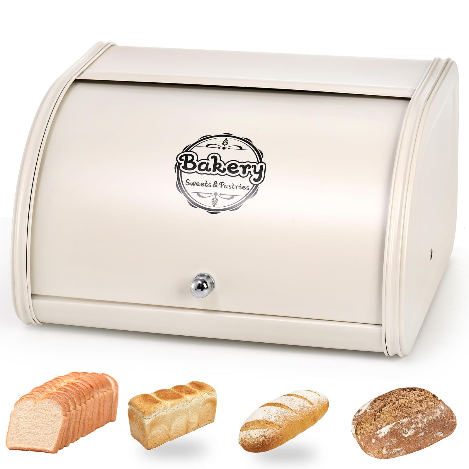 SOUJOY Countertop Bread Box, Bread Container for Kitchen, Vintage Metal Roll Top Bread Storage Holder, 1950s Farmhouse Rustic Baking Dispenser Bin for Dry Food Save, 11.8" L x 10" W x 6.7" H