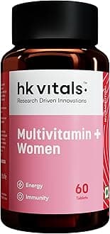 HealthKart hk vitals Multivitamin Plus Women, Advanced Daily Multivitamin for Active Women | for Energy, Joints, Skin & Hair; with Iron, Vitamin C, Veg Collagen, Hyaluronic Acid & Biotin, 60 Tablets