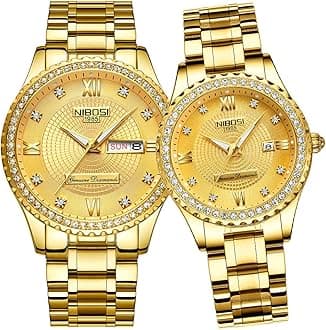 Watches for Couples Diamond Luxury Men and Women His and Hers Pair Watch Set Husband Wife Valentines Matching Wrist Watch Wedding Gifts Day Date Waterproof Quartz Analog