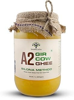 Vanalaya Organic A2 Desi Gir Cow ghee from A2 Milk Prepared by Traditional Bilona Method (1 Litre)