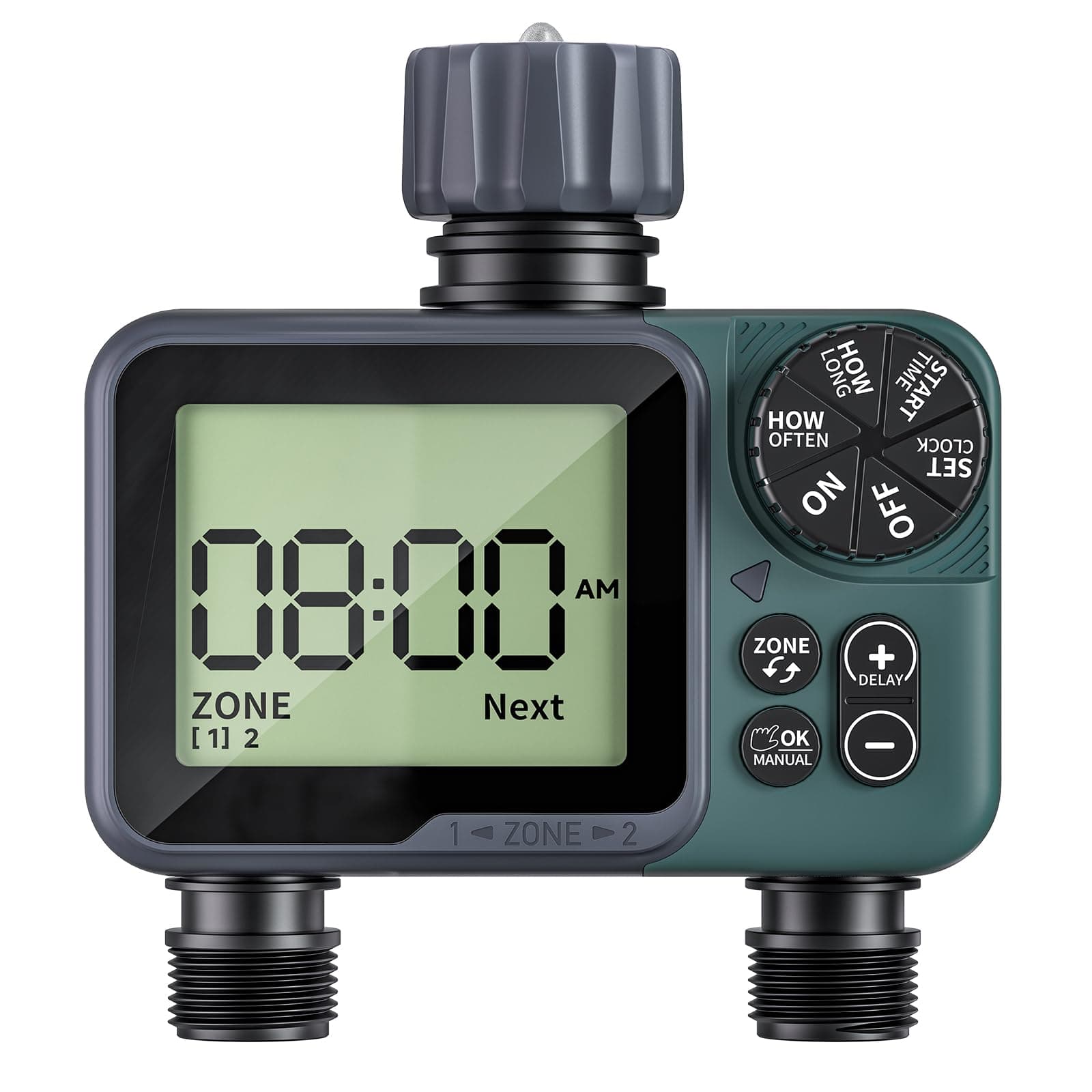 Sprinkler Timer, Programmable Water Timer for Garden Hose with Rain Delay, Manual, Automatic Watering System for Lawns Pool, Waterproof Digital Irrigation System, 2 Outlet