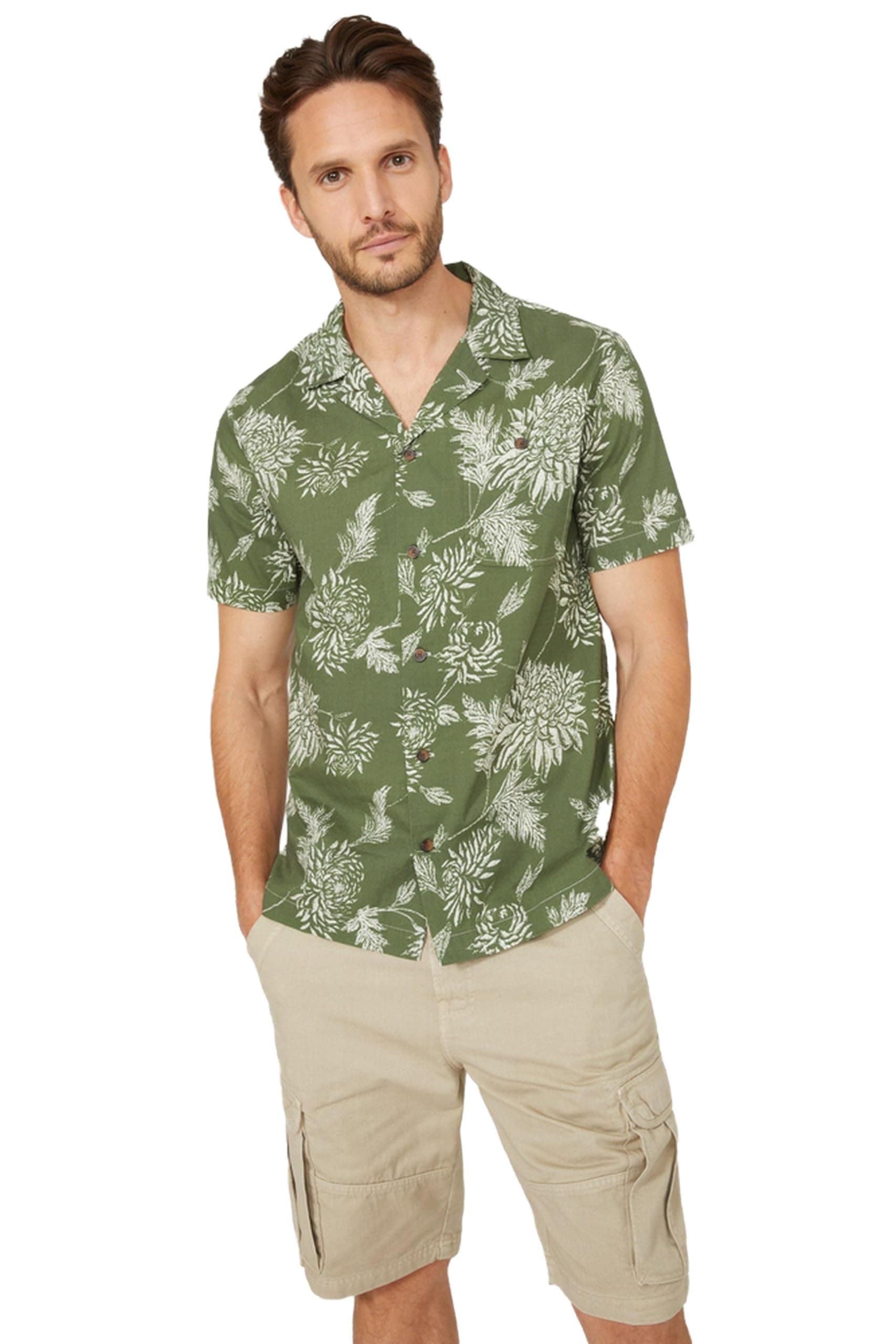 Men's Rustic Leaf Print Revere Shirt