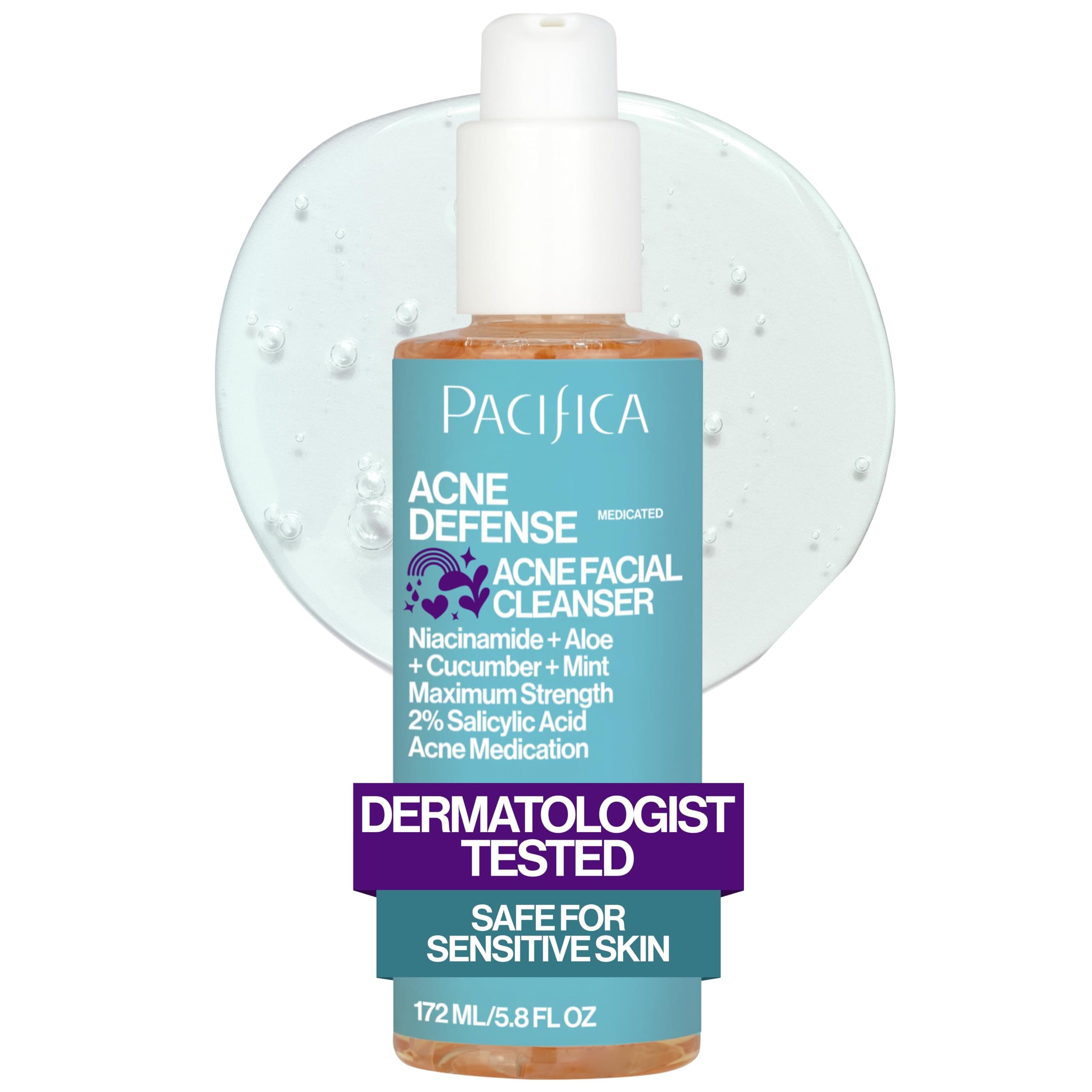 Pacifica Acne Defense Face Wash - Deep Pore Purifying Face Cleanser - w/ 2% Salicylic Acid, Pore Reducing Niacinamide & Inflammation Reducing Cucumber - for Sensitive Skin Vegan Dermatologist Tested
