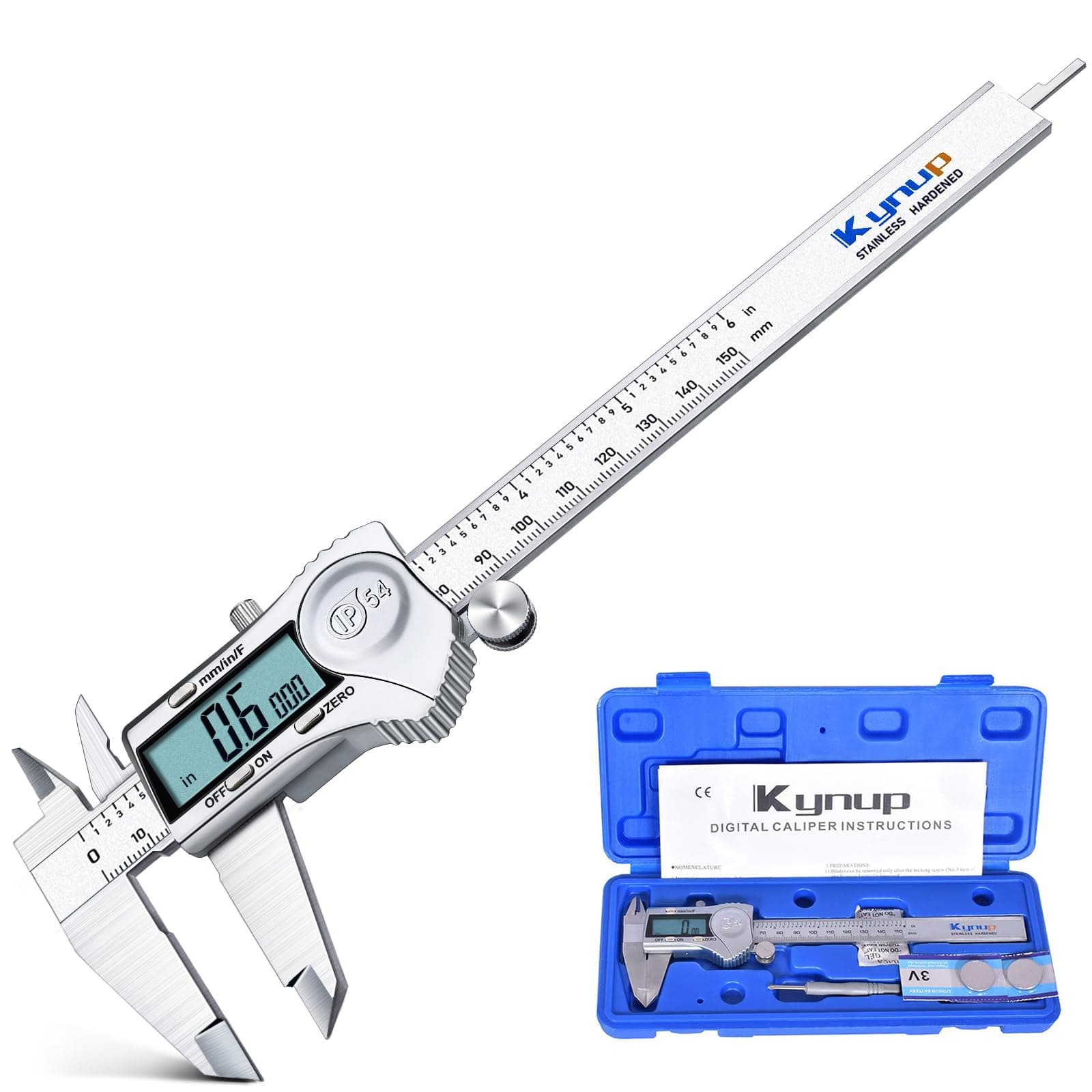 Digital Caliper, Calipers 6 Inch Measuring Tool with Stainless Steel, IP54 Splash Proof Protection Design, Easy Switch from Inch Metric Fraction, Large LCD Screen (150mm)
