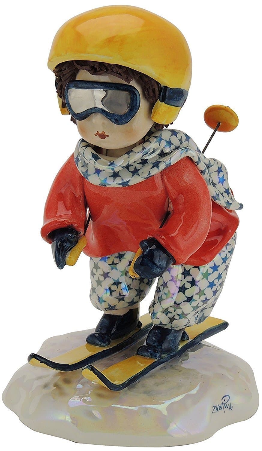 Handmade ceramic skier, by Zampiva