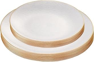 PLASTICPRO 24 Pieces Elegant Plastic Plates for Party Pearl with Gold Rim Includes 7" inch and 10" inch Fancy Plastic Plates Disposable Dinnerware