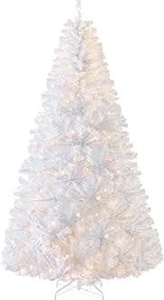 Best Choice ProductsWhite Christmas Tree 9ft Pre-Lit Artificial Pine Tree Premium Holiday Decoration w/Warm White Lights, Stand, Easy Assembly